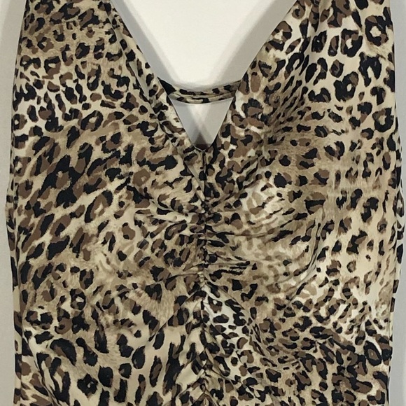 Aqua Green S Leopard Print One Piece Swim Suit N Neck Ruching - Picture 4 of 7